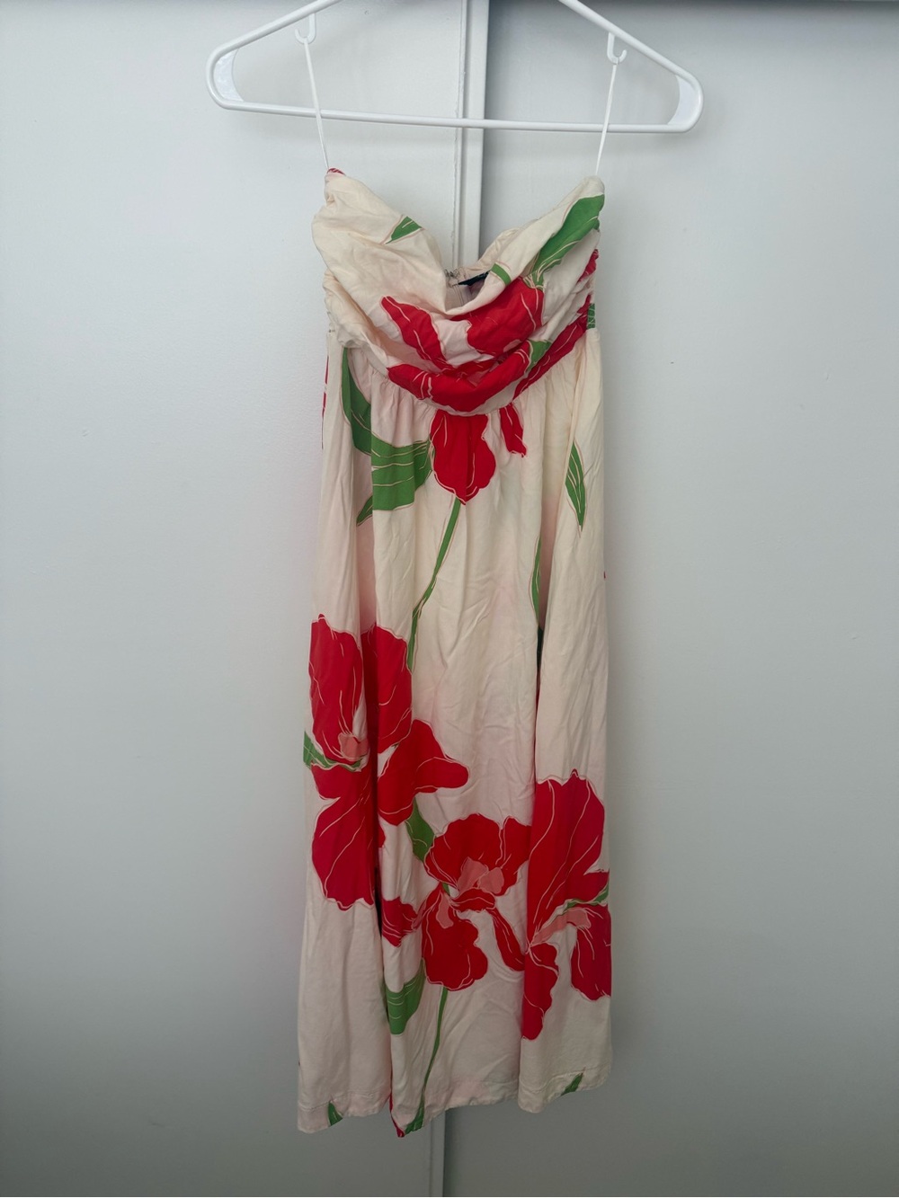 Vici Cream Strapless Dress with Red Floral Print